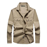 Nouvelle Arrivée Chemise de Travail Utilitaire Homme Vintage en Popeline Anti-Plis à Double Poche Manches Longues Décontractée Boutonnée pour Randonnée et Camping en Extérieur