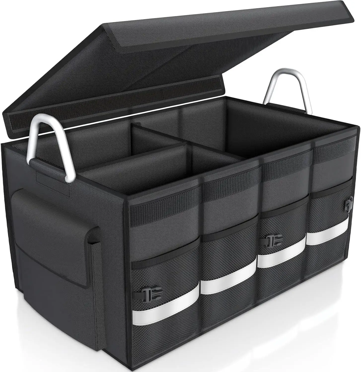 Kundenspezifisches Logo schwarze große kapazität multifunktionale Truck-Kofferraum-Organisator-Schachtel zusammenklappbarer Truck-Kofferraum-Organisator-Speicherbox mit Deckel