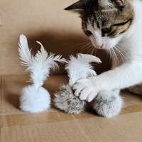 Jouet pour chat : balles pompons douces et légères, interactive, avec queue en fourrure de lapin, tendance