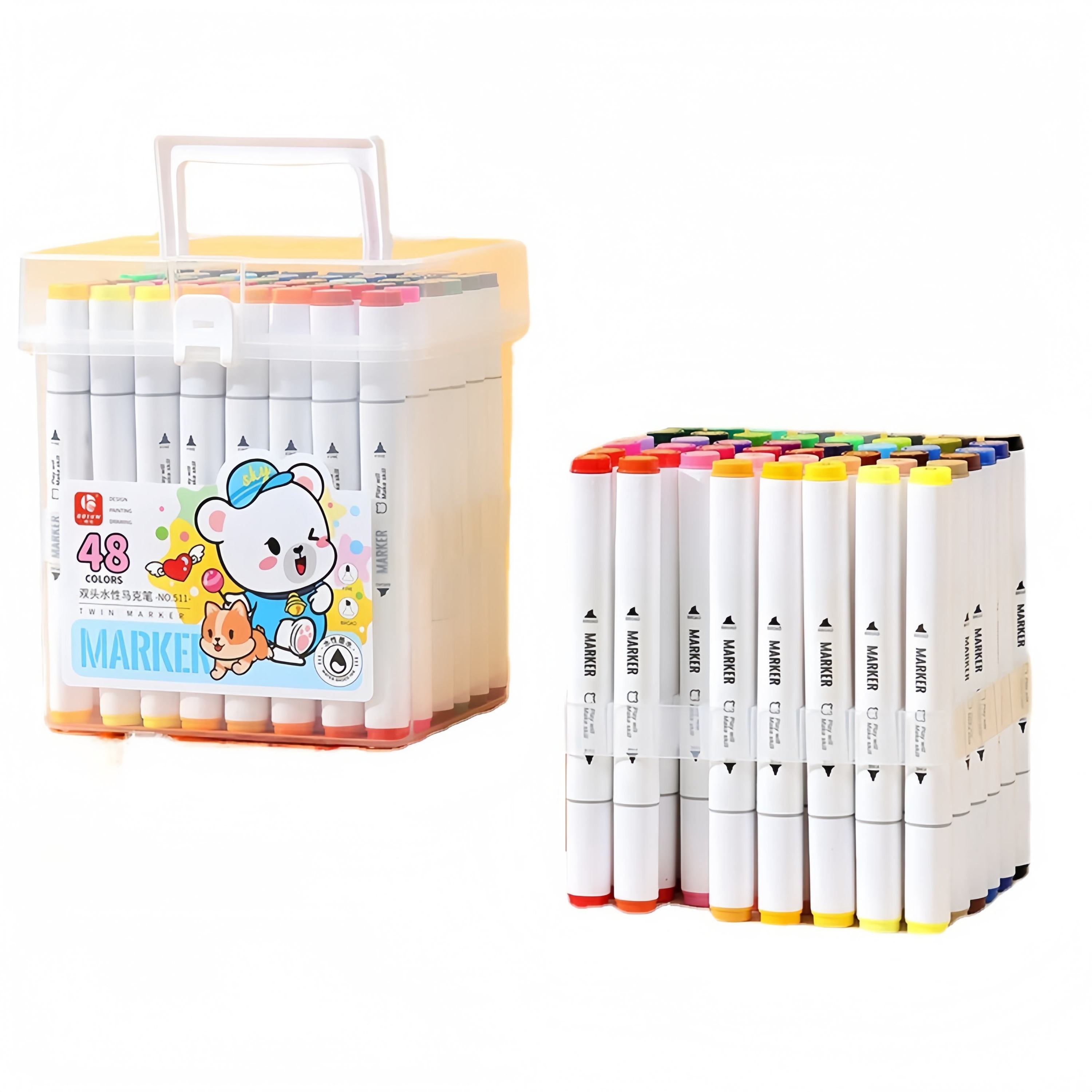 Office Stationery and Educational Supplies Dual-Tip Barrel Multi-Color Markers Student-Grade Washable Art Drawing Pens