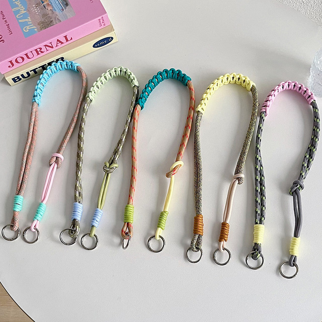 Colorful Polyester Mobile Phone Chain Strap Keychain with Hook-Customized Design Short Sturdy for Preventing Loss New Year Gift