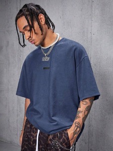 T-shirt à manches courtes pour homme, style streetwear, en daim floqué à double couche, coupe ample, col rond, directement de l'usine, personnalisable. F10 - Product Image 2