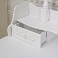 Table de maquillage blanche romantique à pied haut, table de toilette en bois pour salon avec miroir et tabouret