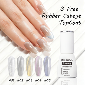 Esmalte de Uñas Hema TPO Hpma Free Rubber Cat Eye, Esmalte de Gel Magnético Brillante de Doble Efecto sobre Base Transparente y Negra, Acabado de Goma de Larga Duración - Product Image 1