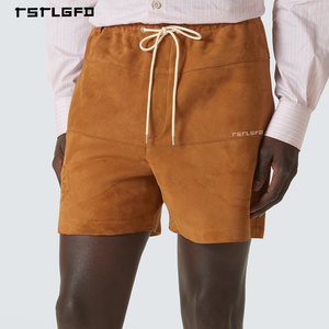 Pantalones Cortos de Gamuza Sintética para Hombre, Diseño con Paneles Cosidos, Cintura con Cordón Ajustable, Estilo Urbano, Modelo TSA10038, 180g Digital - Product Image 3