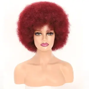 2024 Goedkope Groothandel Haar 70S Big Size Puff Kinky Curly Wave Korte Pruik Hoge Temperatuur Synthetische Afro Pruiken Voor Zwarte Vrouwen