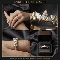 Bague de mariage de luxe en or jaune 10K avec diamants marquise et ronds brillants, bijoux de mariée élégants pour femme, cadeau