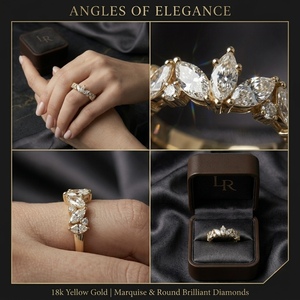 Anillo de Boda de Lujo en Oro Amarillo de 10K con Diamantes Marquise y Redondos Brillantes, Elegante Joyería Nupcial para Mujer, Regalo - Product Image 3