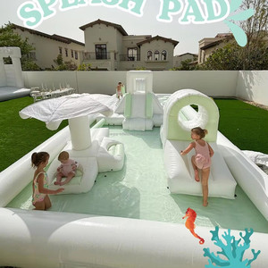 Bantalan cipratan taman air putih, perosotan air combo kolam bermain lembut - Product Image 2