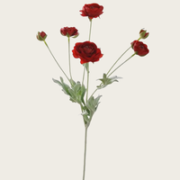 Nouvelle Arrivée Promotion Fleur Artificielle de Renoncule en Soie Faite à la Main à 6 Têtes avec Tige Flocquée Rose Pâle Rose Thé Noël Pâques