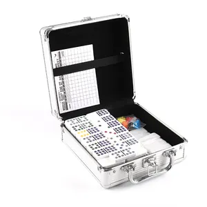 Dominoes Set-Double 91 Tiles Mexican Train Game Set With Aluminum Case 12 Colored Dot Dominoes