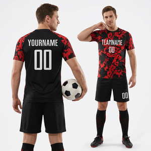 Maillot de football personnalisé à impression numérique 3D, motif noir et rouge, manches courtes, respirant, anti-transpiration, antibactérien, unisexe, adulte - Product Image 1