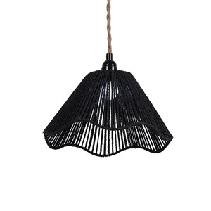 Lámpara de Techo Estilo Sombrero de Paja Retro para Restaurante Chino, Lámpara Colgante LED E27, Redonda, Beige y Negra, Estilo Wabi Sabi - Product Image 5