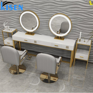 Mueble de exhibición de acero inoxidable KISEN para salón, tocador y estantes de almacenamiento, espejo mini contemporáneo con LED para maquillaje y baño - Product Image 4