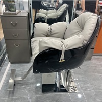 Silla de Estilo Americano Moderno con Funciones de Rotación y Elevación, Cuero Sintético y Base Redonda de Acero Inoxidable para Barbería