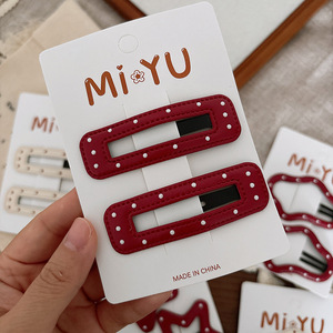 Horquilla de cuero de lunares rojos que combina con todo, nueva horquilla BB con flequillo de estrella destrozada de lado dulce para niñas, accesorios para el cabello de fiesta - Product Image 3