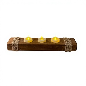 Wooden Rectangular Tea <b>Light</b> Holder with <b>Rope</b> Trim for Home Decoration - Product Image 2