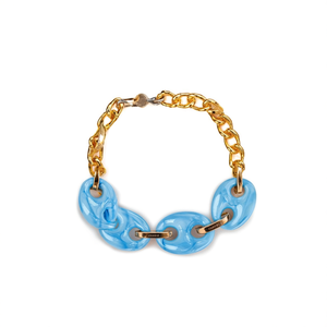 Pulsera de Cadena de Eslabones de Moda, Resina Azul, Chapado en Oro, Acero Inoxidable 316L, Diseño Sostenible - Product Image 2