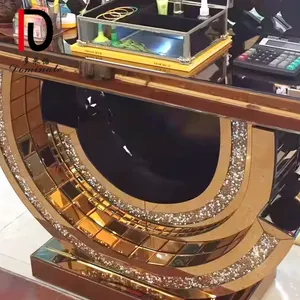 Table console en verre miroir en forme de W avec diamant écrasé pour salon