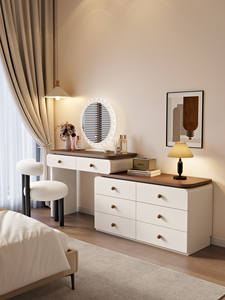 Nouvelle coiffeuse style crème 2025, moderne, simple et minimaliste, pour chambre à coucher, avec armoire <span class=keywords><strong>de</strong></span> rangement intégrée en bois massif - Product Image 1