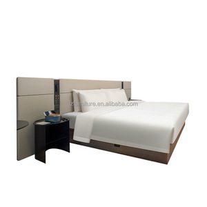 Modern Hotel Bedroom Furniture Set King <b>Queen</b> Wooden <b>Bed</b> with Upholstered Headboard & Nightstand for Budget Hotel Project FF&E - Product Image 1
