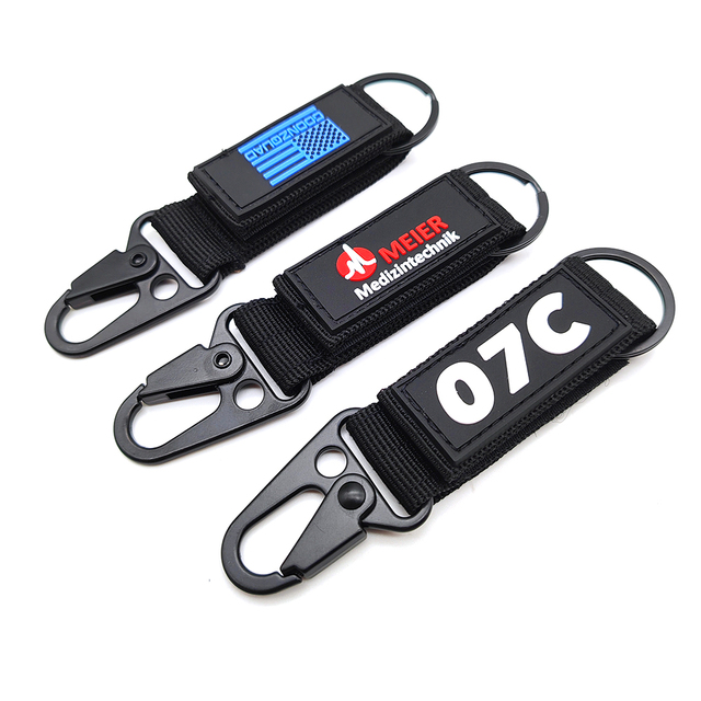 YYX Custom High Strength Tactical Webbing Key Ring Holder Strap PVC Label Nylon Short Lanyard Keychain