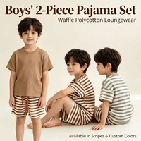 Ensemble de vêtements pour bébé garçon en tricot gaufré doux, t-shirt à manches courtes et short à taille élastique, vêtements de nuit décontractés pour tout-petits, été
