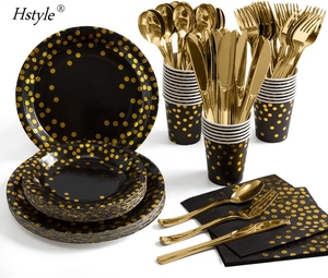 Platos de papel dorados, servilletas, tazas, vajilla de plástico dorado para boda, ducha nupcial, Baby Shower, fiestas de vacaciones, SPT282 - Product Image 1