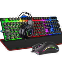Paket Gaming 4 in 1 All-English, Keyboard, Mouse, Headset, dan Alas Mouse LED Backlit Berkabel, Edisi Luminous, untuk Pasar Internasional