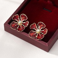 Boucles d'oreilles en émail floral fleur mode bijoux fins plaqué or à la mode boucle d'oreille coréenne élégante femmes accessoires de mode goujon