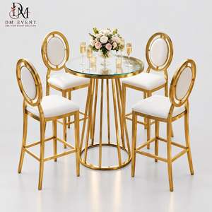 Mesa de Cóctel Redonda Cónica de Acero Inoxidable Dorado Personalizada con Tapa de Vidrio Templado Espejado para Recepciones de Boda - Product Image 1