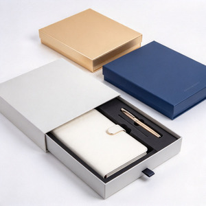 Boîte vide de luxe pour ensemble stylo et carnet A5 dans un coffret cadeau rigide, couverture en cuir vert, emballage de papeterie haut de gamme - Product Image 3