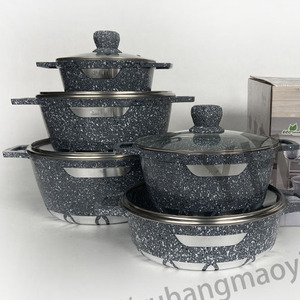 Chất lượng cao 10 cái <span class=keywords><strong>Cookware</strong></span> <span class=keywords><strong>Set</strong></span> Granite không dính chết đúc nhôm Duty nặng nấu ăn nồi với Glass Bìa - Product Image 1