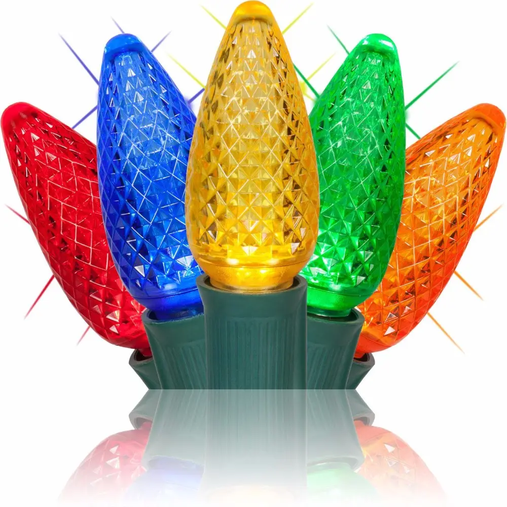 أضواء عيد الميلاد متعددة الألوان Led C9 للأماكن الخارجية سلسلة أضواء للأعياد بألوان فراولة درجة تجارية، أسلاك LED خضراء 25 قدمًا