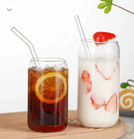 Ensemble de 8 pailles en verre pour verres à smoothie de 500 ml, compatibles micro-ondes et lave-vaisselle, réutilisables pour café glacé, cocktails, sodas, bières