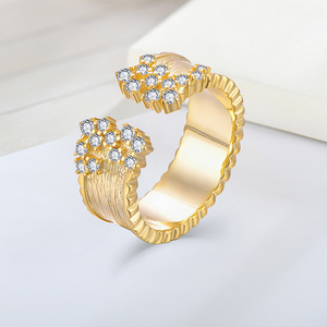 Trendy fine jewelry 925 sterling silver flower 18 kara anello aperto placcato oro con zircone due lati - Product Image 4
