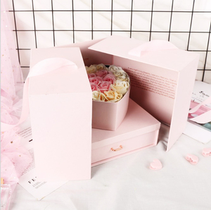 Kexin Decorative Eternal Roses Flower Double Opening Gift packaging pink Heart Shape floral Box
