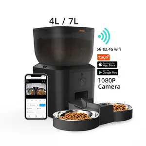 Dispensador Automático de Gatos con Wifi, Cuenco Doble de Acero Inoxidable, Alimentador Inteligente para Mascotas, 4 L, Novedad