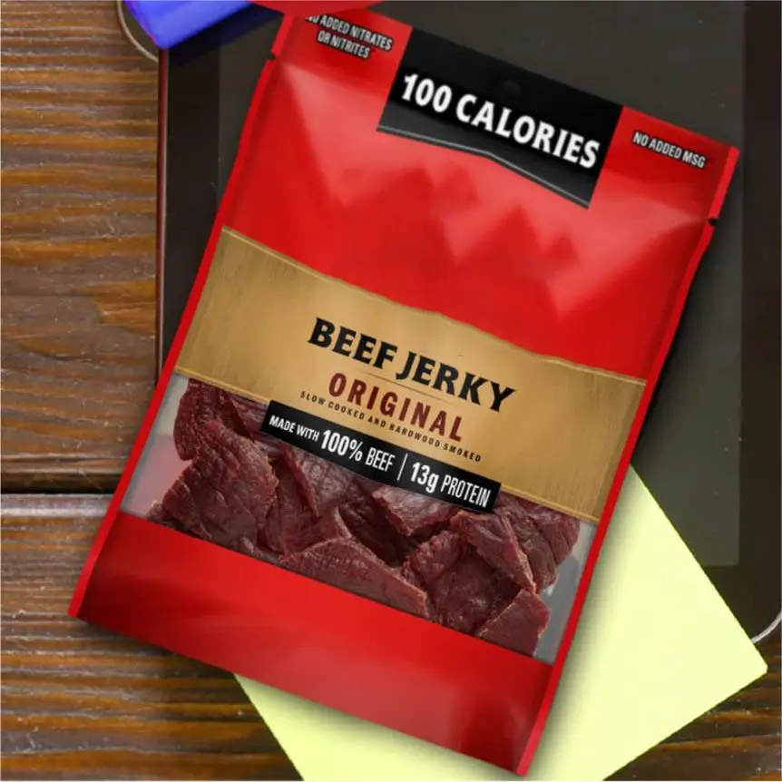 थोक खाद्य ग्रेड कस्टम मुद्रित 3 साइड सील फ्लैट जिपर प्लास्टिक Ziplock सूखे मांस सुखा हुआ मांस खाद्य पैकेजिंग बैग बीफ़ झटकेदार बैग