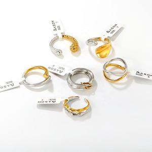 แหวนสแตนเลสสตีลดีไซน์เรขาคณิตแบบเปิดสองสีสไตล์ยุโรปอเมริกันสำหรับผู้หญิง - Product Image 2