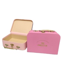 Verpackung Baby-Koffer Kartonbox Rosa Kraftpapier Matt Laminiert mit Tragegriff Großhandel Handgefertigt Liebevolle Quadratische Weihnachtsbox