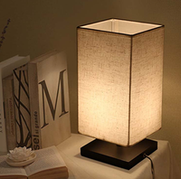 Lampe de table carrée électrique élégante en lin - Bois massif, commande tactile, intensité réglable pour chambre, bureau, salon