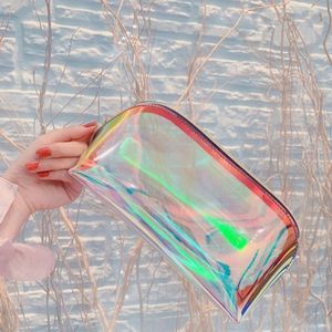 Sac de voyage transparent personnalisé en polyester holographique imperméable avec logo imprimé pour maquillage et cosmétiques – Vente en gros - Product Image 3
