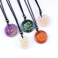 Collier Viking en Agate Naturelle avec Pendentif Boussole Rune Nordique, Bijou Amulette Vintage