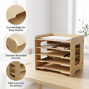 Table d'ordinateur portable de haute qualité, étagère de bureau, support de rangement pour papier A4, solution de rangement de bureau, organisateur de bureau en bois avec 4 niveaux - Product Image 1