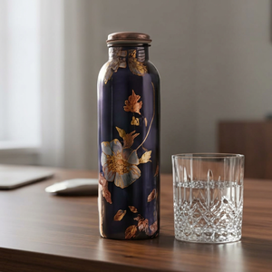 Elegante botella de agua de cobre con estampado floral, cobre puro, ecológica, a prueba de fugas, diseño elegante para hidratación, viajes, escuela - Product Image 1