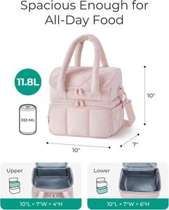 Lunch Bag Double Deck Insulated Lunch Box Quilted Puffer Lunch Tote Leakproof Durable Reusable Large Lunch Cooler Bag - Product Image 4