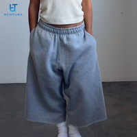 BENTURA Pantalon de sport 3/4 personnalisé coupé et cousu, ourlet brut, broderie délavée, 100% coton French Terry, short de survêtement ample