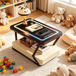 Table basse intelligente moderne avec éclairage LED, plateau en verre trempé, tiroir de rangement, meubles de salon - Product Image 5
