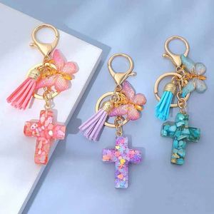 Factory Wholesale Tassel Butterfly Stone Cross Keychain Bags Pendants Keychains Men's and Women's Backpack Pendants - Product Image 1